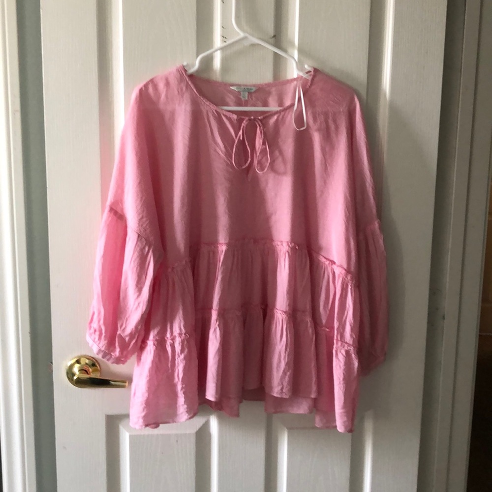 Pink and white striped blouse